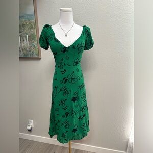 Reformation Kacey Green Floral Puff Sleeve Mini Dress Size 2